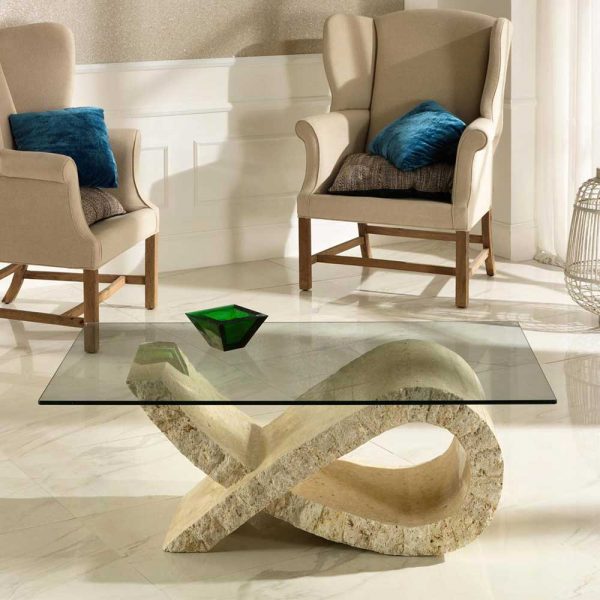 Wohnzimmer Couchtisch mit Steinfuß modern