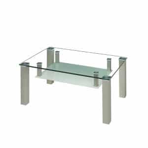 Couchtisch mit Glasplatte und Glas Ablage rollbar