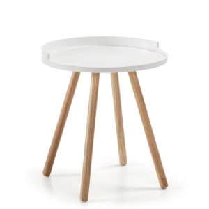Beistelltisch in Weiß und Naturfarben runde Tischform