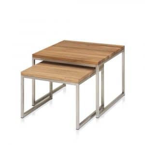 Couch Beistelltisch Set aus Eiche Altholz Edelstahl (zweiteilig)