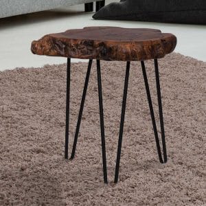 Einzigartiger Beistelltisch mit Baumscheiben Tischplatte Dattel Massivholz und Metall