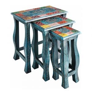 Beistelltisch Set in Blau und Bunt Shabby Chic Design (dreiteilig)