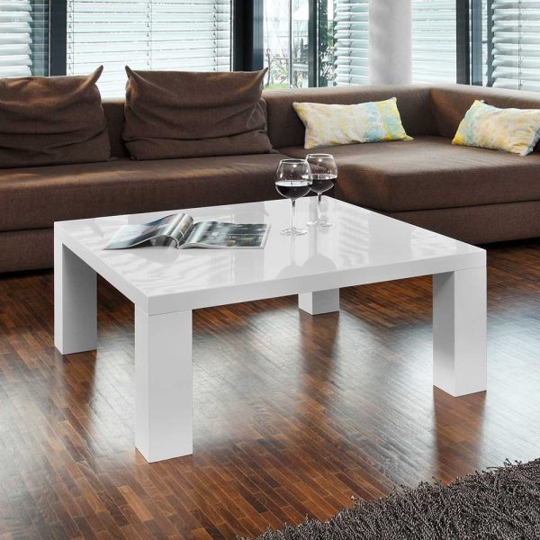 Sofa Tisch in Weiß Hochglanz 90 cm breit