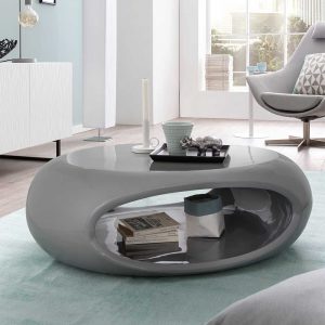 Designercouchtisch in Grau Hochglanz oval