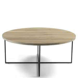 Sofa Tisch aus Eiche Massivholz und Stahl rund