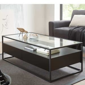 Klarglas Couchtisch in Schwarz 120 cm breit