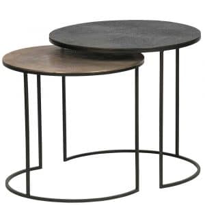 Wohnzimmer Tisch Set in Altmessingfarben und Schwarz rund (zweiteilig)