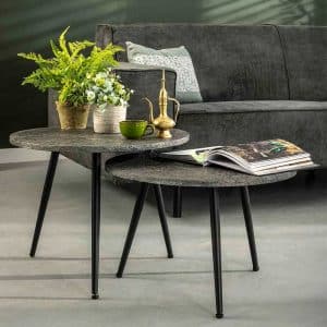 Sofa Beistelltisch Set in Grau metallic rund (zweiteilig)