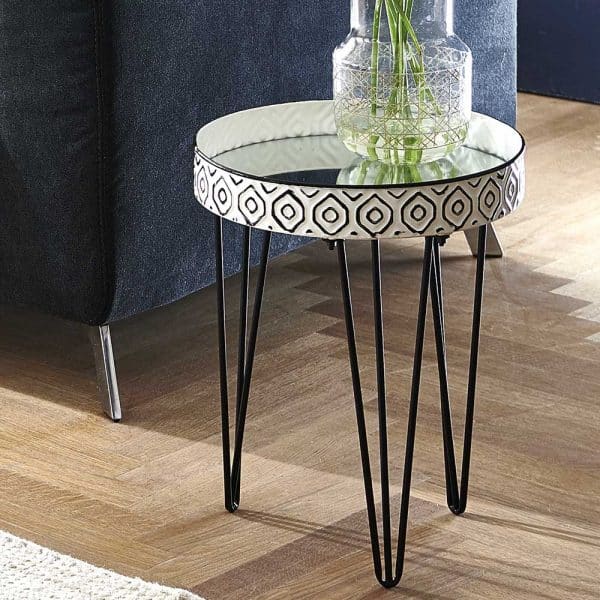 Design Zustelltisch in Weiß und Schwarz Spiegelglasplatte