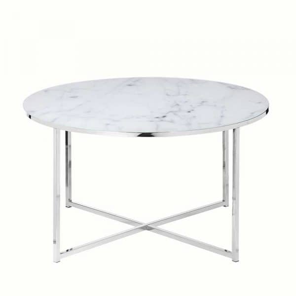 Design Couchtisch in Weiß und Chromfarben runder Tischplatte