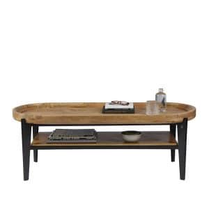Designer Sofa Tisch in Schwarz und Holz Naturfarben abnehmbarer Tischplatte