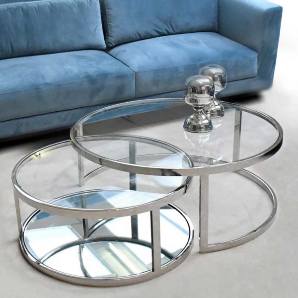 Runde Couchtische aus Glas und Metall Chromfarben (zweiteilig)