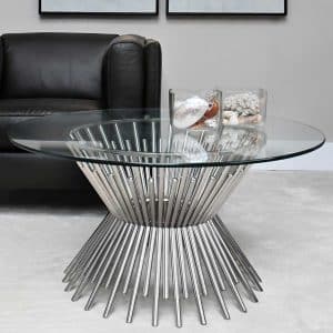 Design Couchtisch aus Glas und Metall Chromfarben