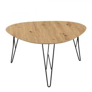 Wohnzimmer Tisch Dreibein in Wildeichefarben & Schwarz dreieckiger Tischplatte