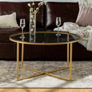 Couchtisch Goldfarben Gestell Metall Sicherheitsglas Platte