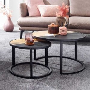 Zweisatztisch mit runden Tischplatten Industry und Loft Stil (zweiteilig)