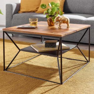 Coffee Table aus Sheesham Massivholz Metall Bügelgestell