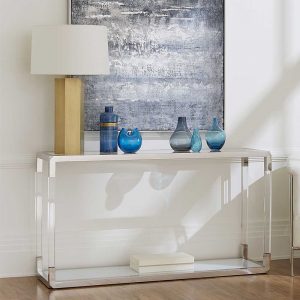 Design Konsolentisch in Weiß und Transparent Edelstahl und Glas