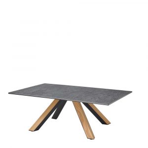 Keramik Wohnzimmer Tisch in modernem Design Vierfußgestell aus Holz