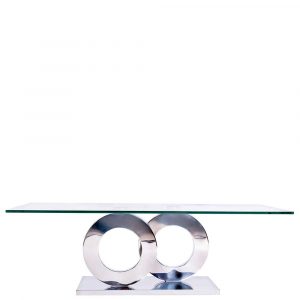 Design Couchtisch aus Edelstahl mit Glasplatte 130 cm breit