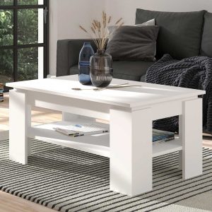 Weißer Couchtisch 100x45x60 cm rechteckiger Tischplatte