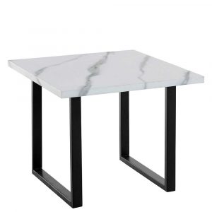 Sofa Tisch mit Bügelgestell Weiß Marmor Optik und Schwarz