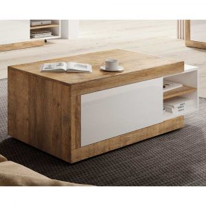 Couchtisch mit Auszug in Eichefarben und Weiß 120-154 cm breit